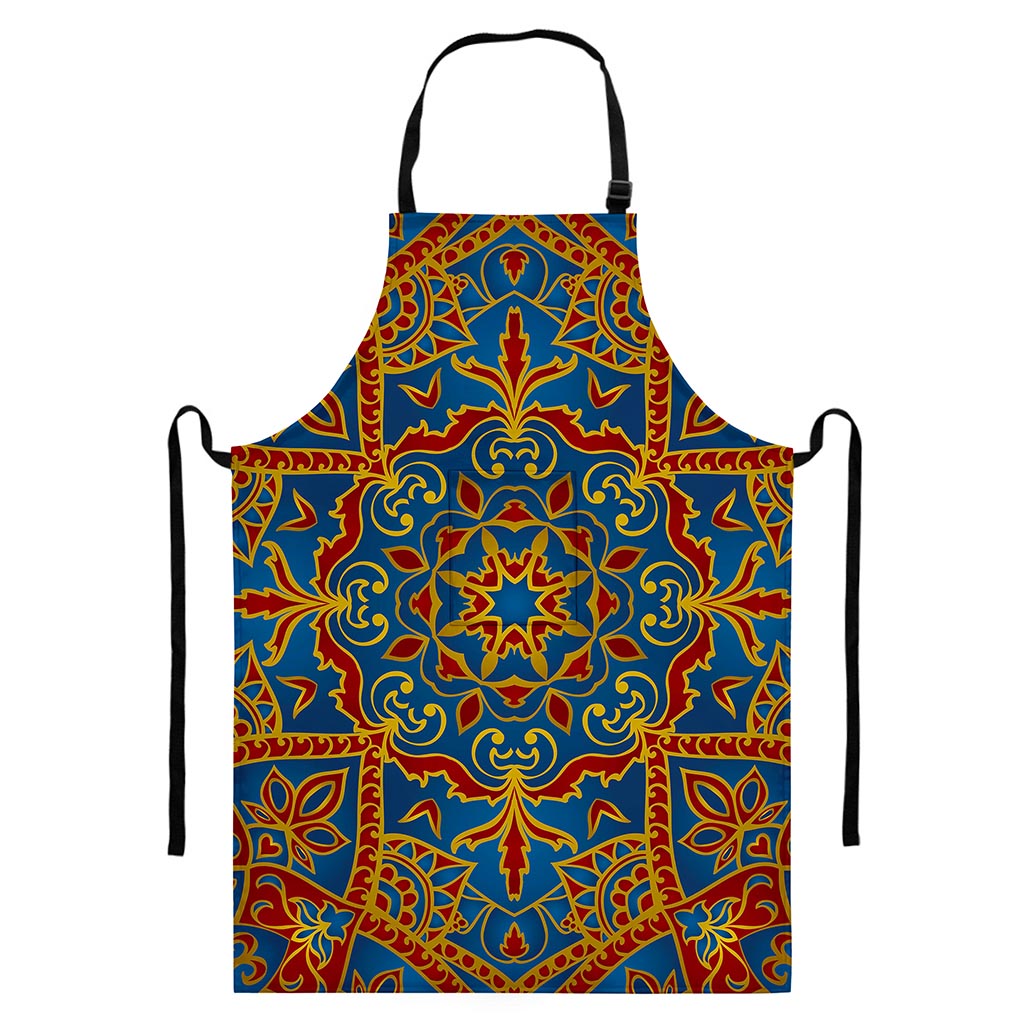 Bohemian Indian Mandala Pattern Print Bib Apron With Pocket