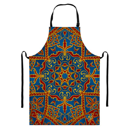 Bohemian Indian Mandala Pattern Print Bib Apron With Pocket