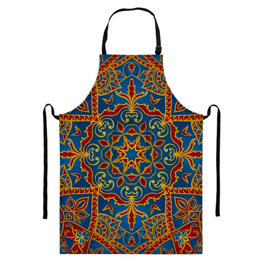 Bohemian Indian Mandala Pattern Print Bib Apron With Pocket