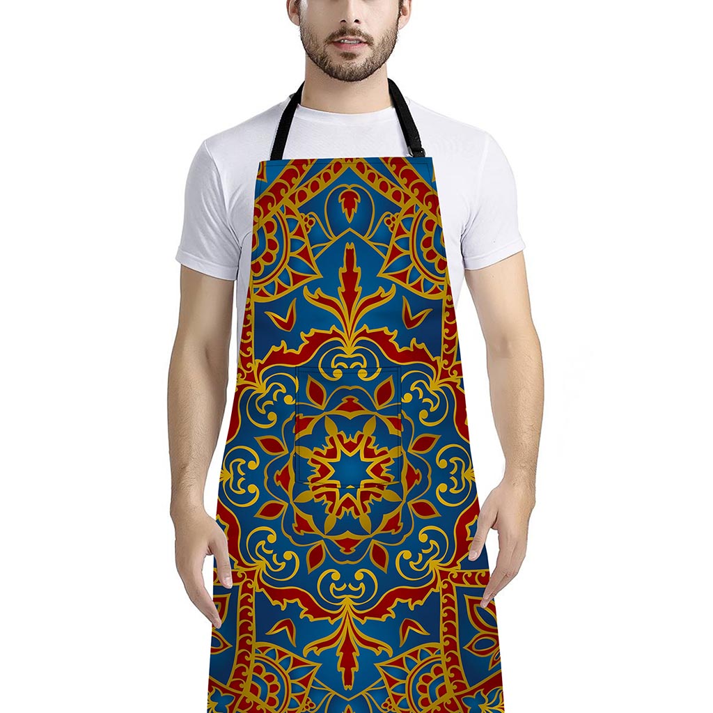 Bohemian Indian Mandala Pattern Print Bib Apron With Pocket