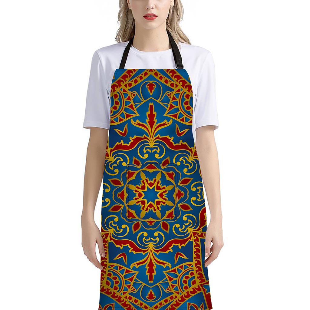 Bohemian Indian Mandala Pattern Print Bib Apron With Pocket