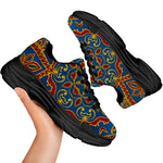 Bohemian Indian Mandala Pattern Print Black Chunky Shoes