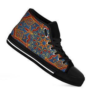 Bohemian Indian Mandala Pattern Print Black High Top Sneakers