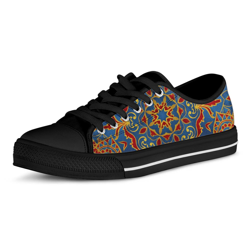 Bohemian Indian Mandala Pattern Print Black Low Top Sneakers