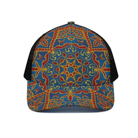 Bohemian Indian Mandala Pattern Print Black Mesh Trucker Cap
