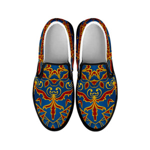 Bohemian Indian Mandala Pattern Print Black Slip On Sneakers