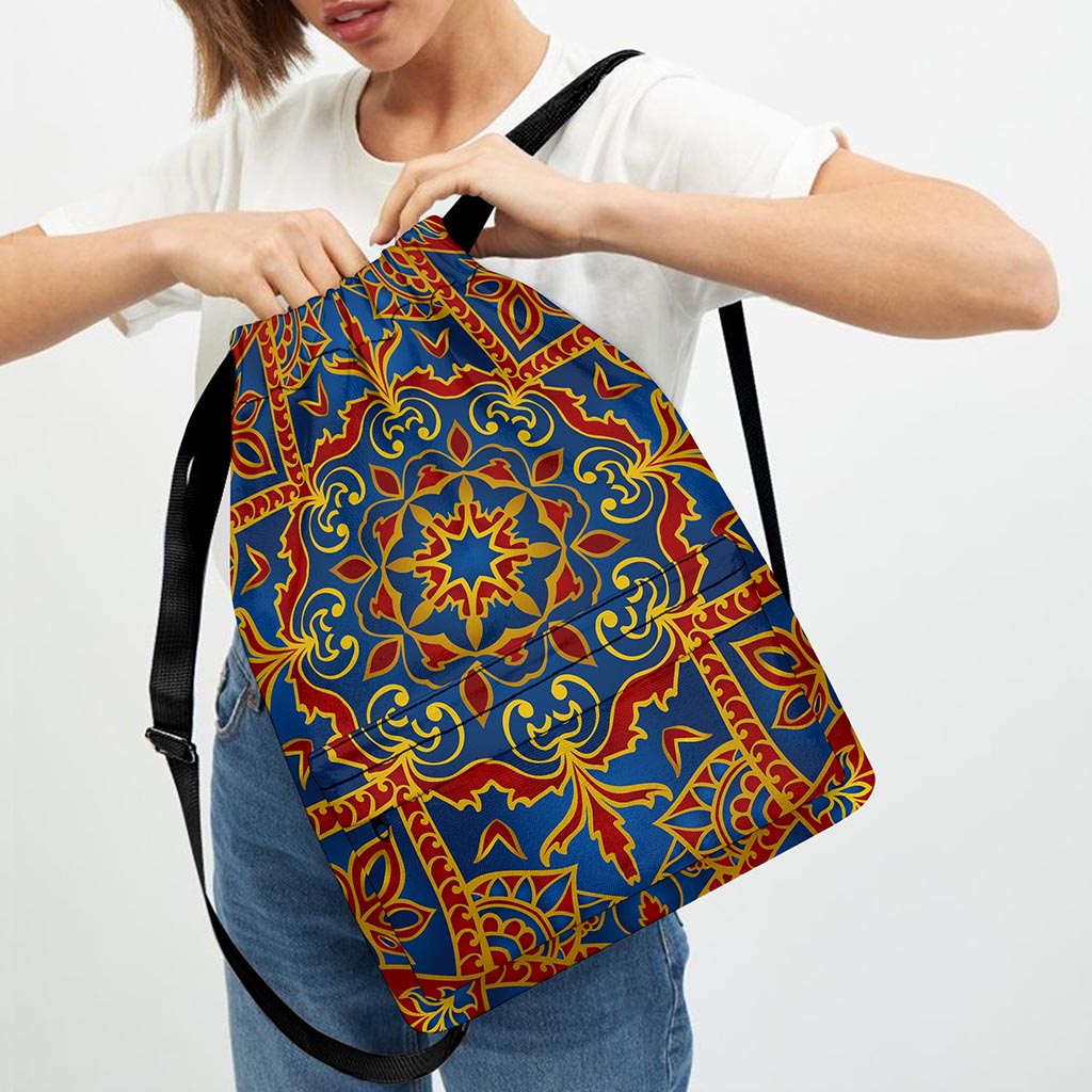 Bohemian Indian Mandala Pattern Print Drawstring Backpack