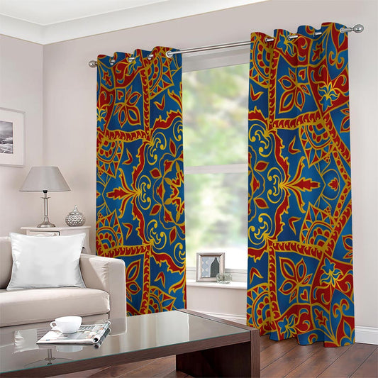 Bohemian Indian Mandala Pattern Print Extra Wide Grommet Curtains