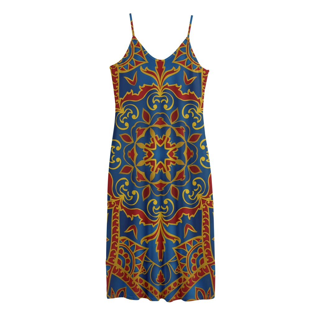 Bohemian Indian Mandala Pattern Print Jersey Midi Cami Dress