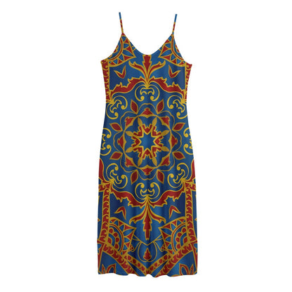 Bohemian Indian Mandala Pattern Print Jersey Midi Cami Dress
