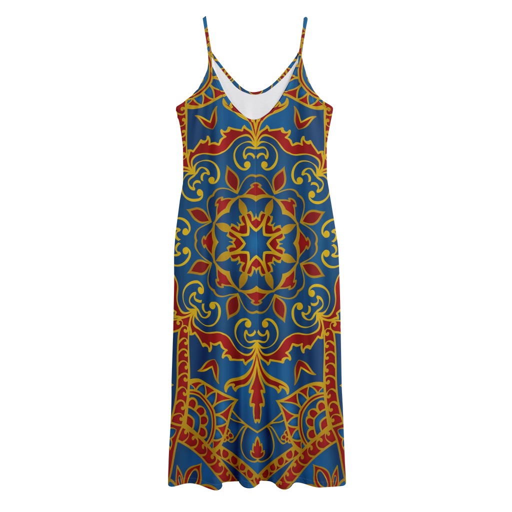 Bohemian Indian Mandala Pattern Print Jersey Midi Cami Dress
