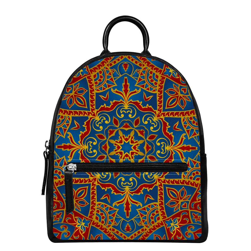 Bohemian Indian Mandala Pattern Print Leather Backpack