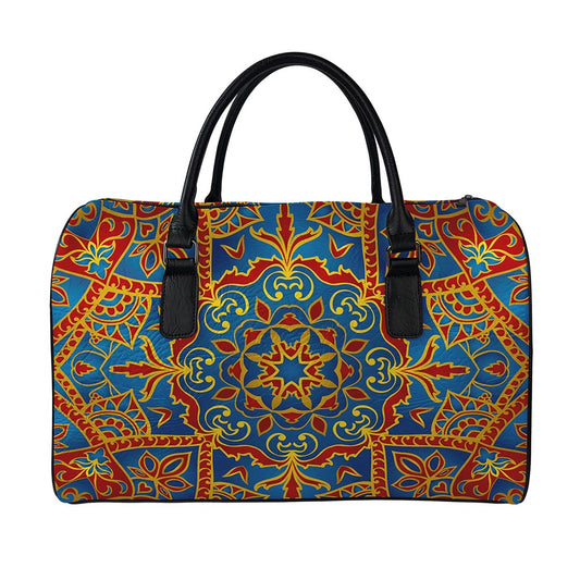 Bohemian Indian Mandala Pattern Print Leather Duffle Bag