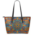 Bohemian Indian Mandala Pattern Print Leather Tote Bag With Zipper