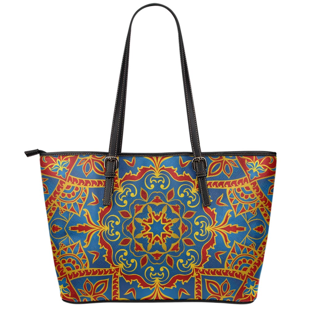 Bohemian Indian Mandala Pattern Print Leather Tote Bag