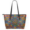 Bohemian Indian Mandala Pattern Print Leather Tote Bag