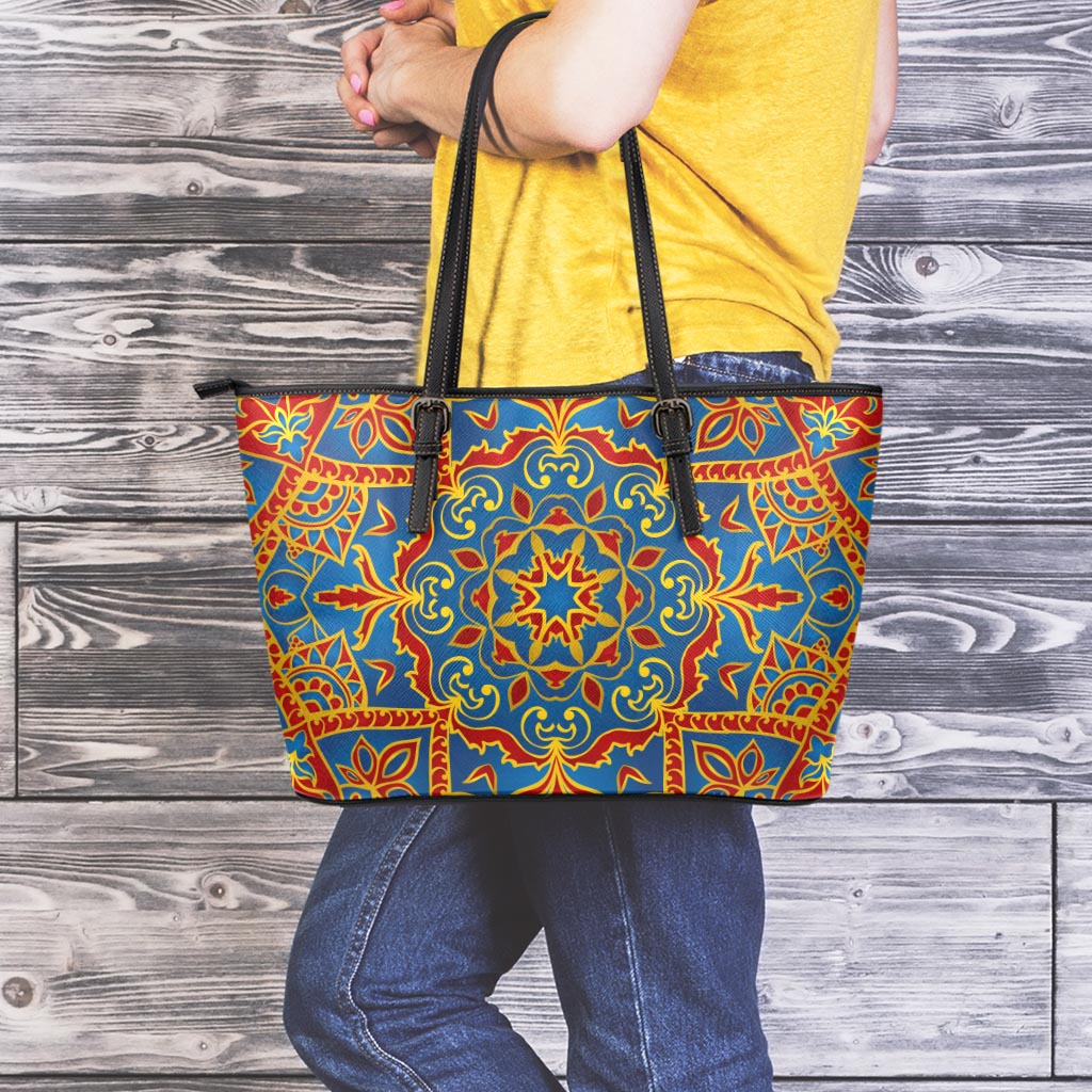 Bohemian Indian Mandala Pattern Print Leather Tote Bag