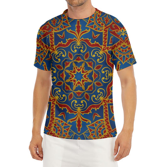 Bohemian Indian Mandala Pattern Print Men's Short Sleeve Rash Guard