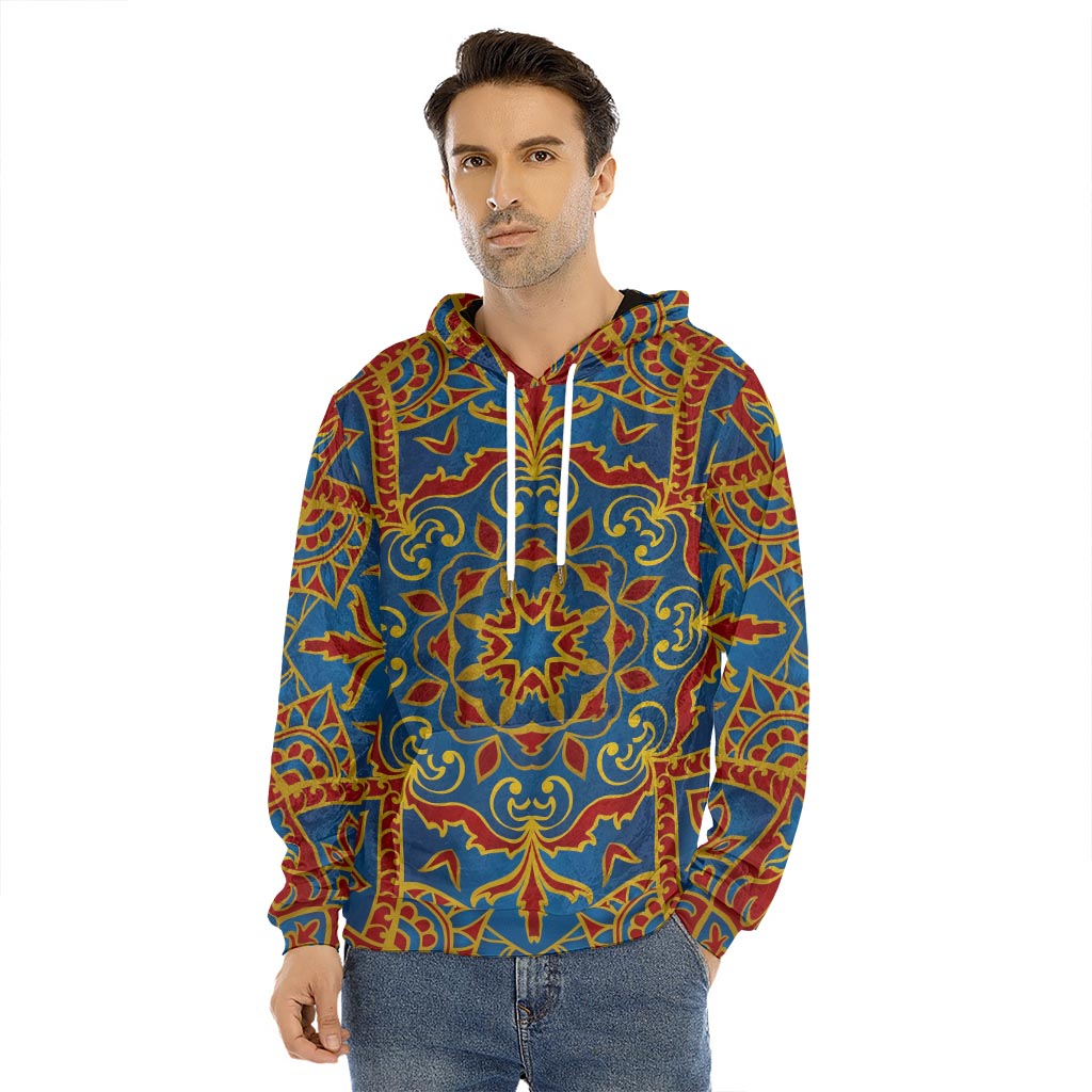 Bohemian Indian Mandala Pattern Print Men's Velvet Pullover Hoodie