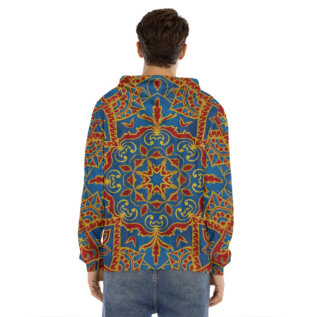 Bohemian Indian Mandala Pattern Print Men's Velvet Pullover Hoodie