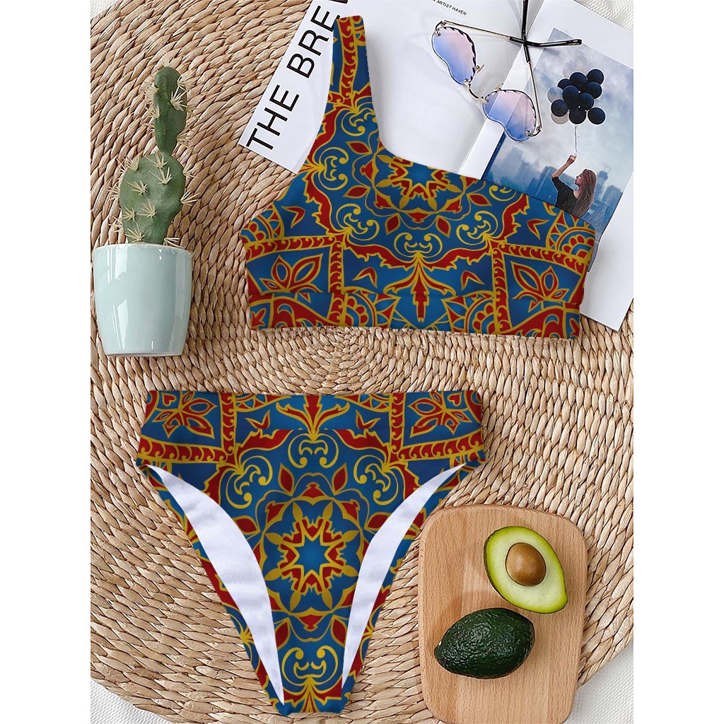 Bohemian Indian Mandala Pattern Print One Shoulder Bikini Top