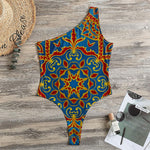 Bohemian Indian Mandala Pattern Print One Shoulder Bodysuit