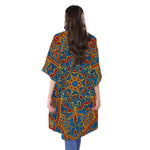 Bohemian Indian Mandala Pattern Print Open Front Beach Cover Up