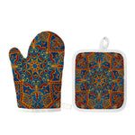 Bohemian Indian Mandala Pattern Print Oven Mitt And Pot Holder Set