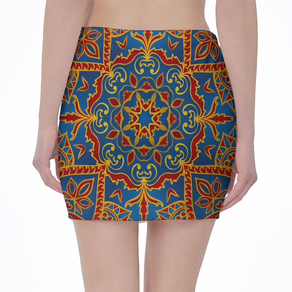 Bohemian Indian Mandala Pattern Print Pencil Mini Skirt