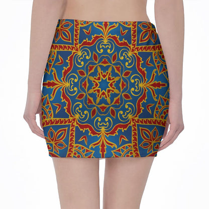 Bohemian Indian Mandala Pattern Print Pencil Mini Skirt
