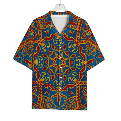 Bohemian Indian Mandala Pattern Print Rayon Hawaiian Shirt