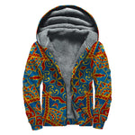 Bohemian Indian Mandala Pattern Print Sherpa Lined Zip Up Hoodie