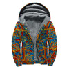 Bohemian Indian Mandala Pattern Print Sherpa Lined Zip Up Hoodie