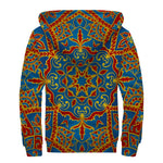 Bohemian Indian Mandala Pattern Print Sherpa Lined Zip Up Hoodie