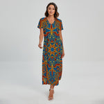 Bohemian Indian Mandala Pattern Print Short Sleeve Maxi Dress