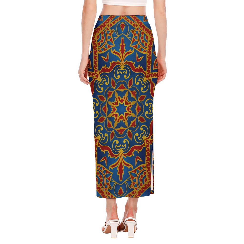 Bohemian Indian Mandala Pattern Print Side Slit Maxi Skirt