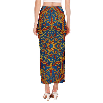 Bohemian Indian Mandala Pattern Print Side Slit Maxi Skirt
