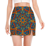 Bohemian Indian Mandala Pattern Print Side Slit Mini Skirt