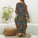 Bohemian Indian Mandala Pattern Print Silk V-Neck Kaftan Dress
