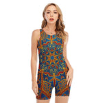 Bohemian Indian Mandala Pattern Print Sleeveless One Piece Swimsuit