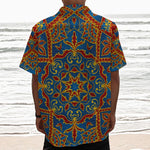 Bohemian Indian Mandala Pattern Print Textured Short Sleeve Shirt