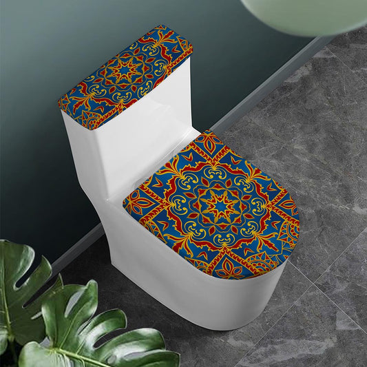 Bohemian Indian Mandala Pattern Print Toilet Lid And Tank Cover Set