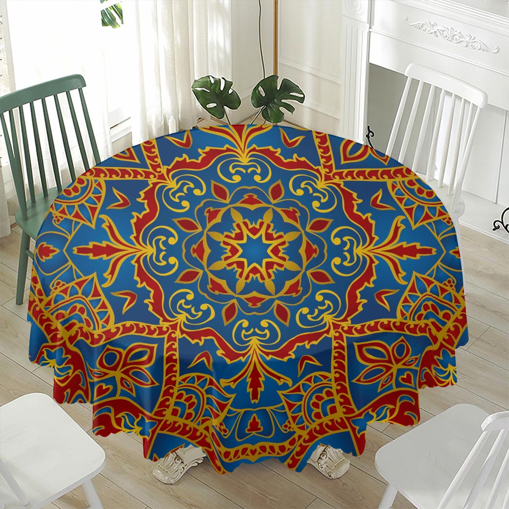Bohemian Indian Mandala Pattern Print Waterproof Round Tablecloth