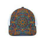 Bohemian Indian Mandala Pattern Print White Mesh Trucker Cap