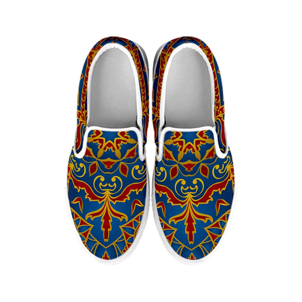 Bohemian Indian Mandala Pattern Print White Slip On Sneakers