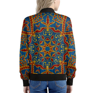 Bohemian Indian Mandala Pattern Print Women's Bomber Jacket