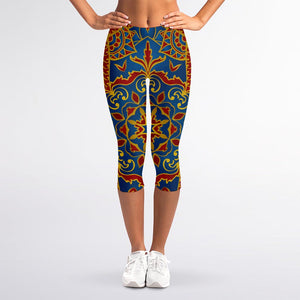 Bohemian Indian Mandala Pattern Print Women's Capri Leggings