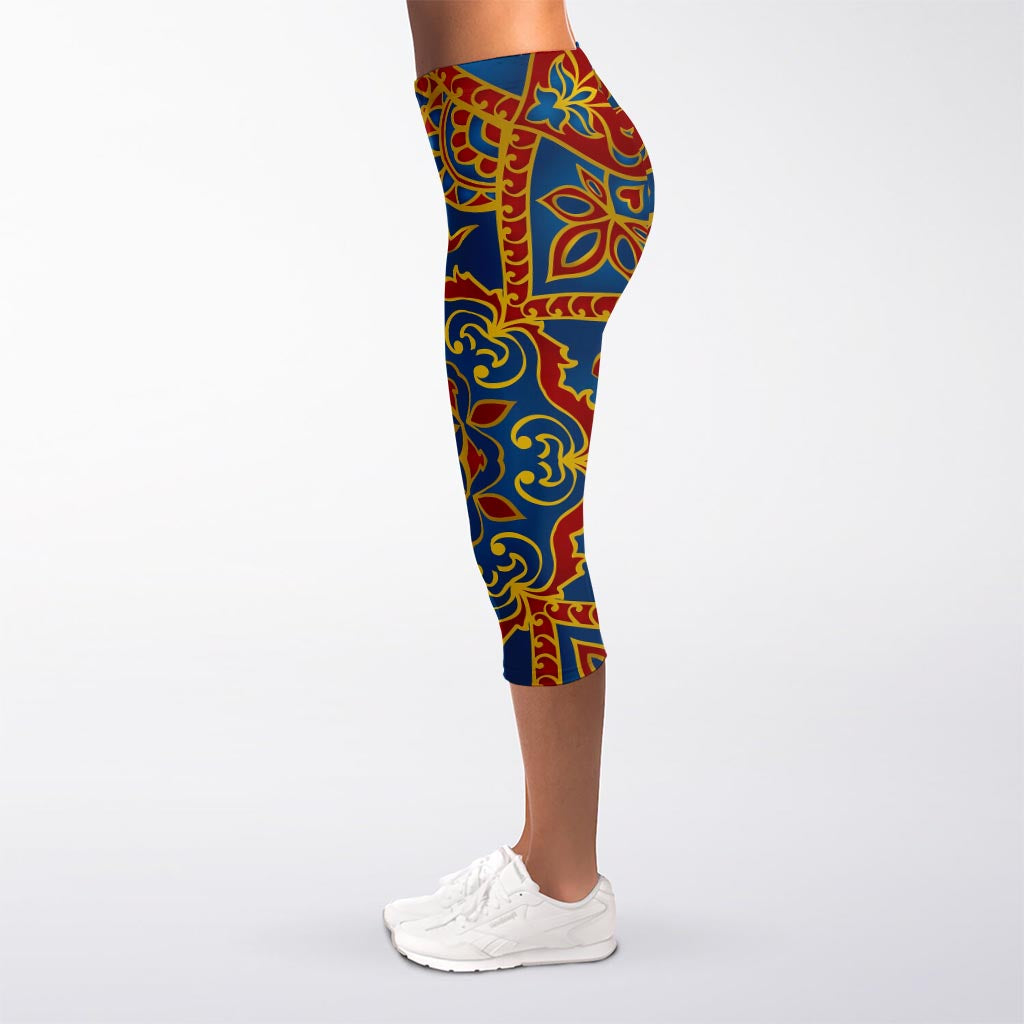 Bohemian Indian Mandala Pattern Print Women's Capri Leggings