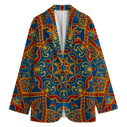 Bohemian Indian Mandala Pattern Print Women's Cotton Blazer
