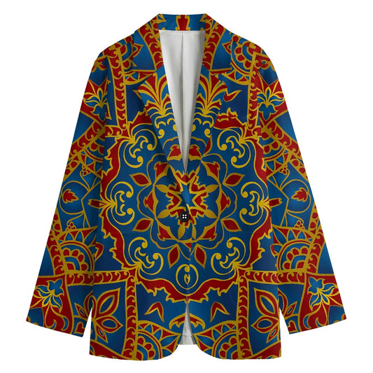 Bohemian Indian Mandala Pattern Print Women's Cotton Blazer